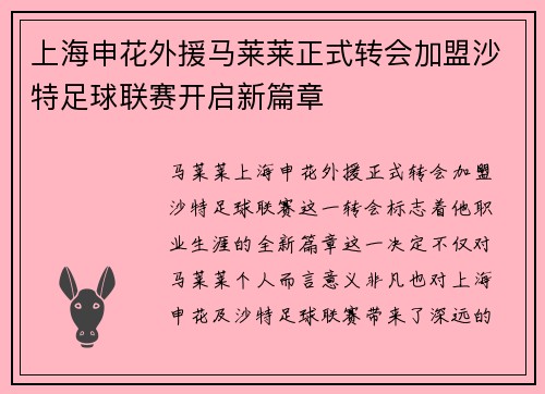 上海申花外援马莱莱正式转会加盟沙特足球联赛开启新篇章 上海申花外援马莱莱正式转会加盟沙特足球联赛开启新篇章